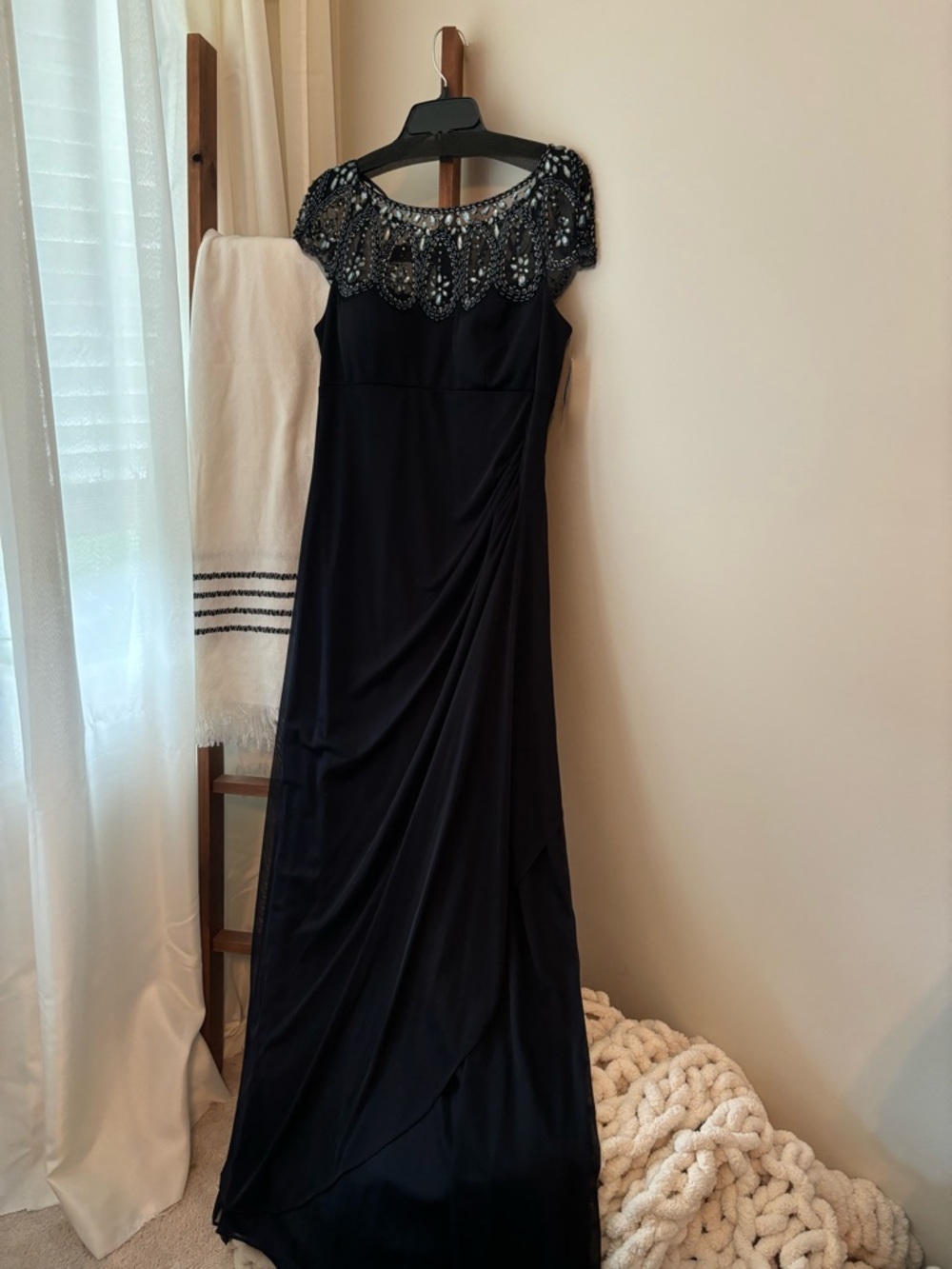 Xscape Black Beaded Yoke Maxi Dress